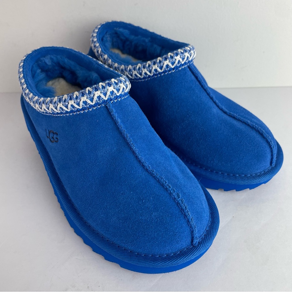 Ugg NWOT Blue Fur-Lined Suede Slippers